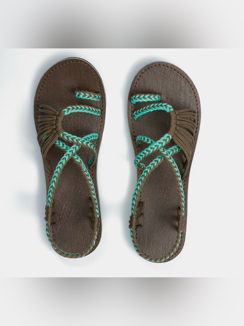 PLAKA || Palm Leaf Flat Women's Sandals in Turquoise Gray - SZ 7 *NWOT*